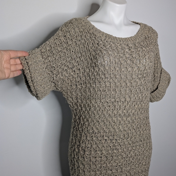 Lafayette 148 Tan Loose Knit Short Sleeve Long Sweater M - Picture 4 of 8